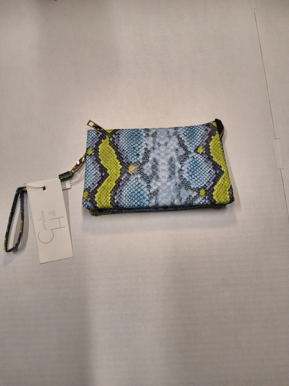 NWOT Caroline Hill Blue & Yellow Snake-Print Wristlet Clutch Crossbody